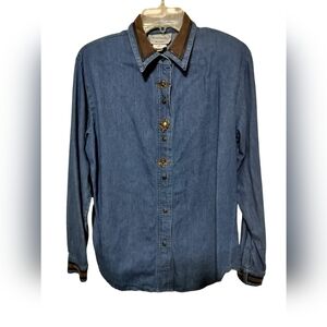 2837)Stonebridge Blue Denim Button down Long Sleeve Cotton Shirt Size Medium